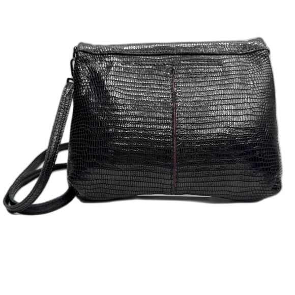 Hammitt VIP Medium Black Lizard Emboss Crossbody Gunmetal Red Suede - Picture 4 of 16